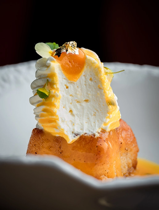 Creamy dessert served for a wedding anniversary at the Dans le Noir ? restaurant